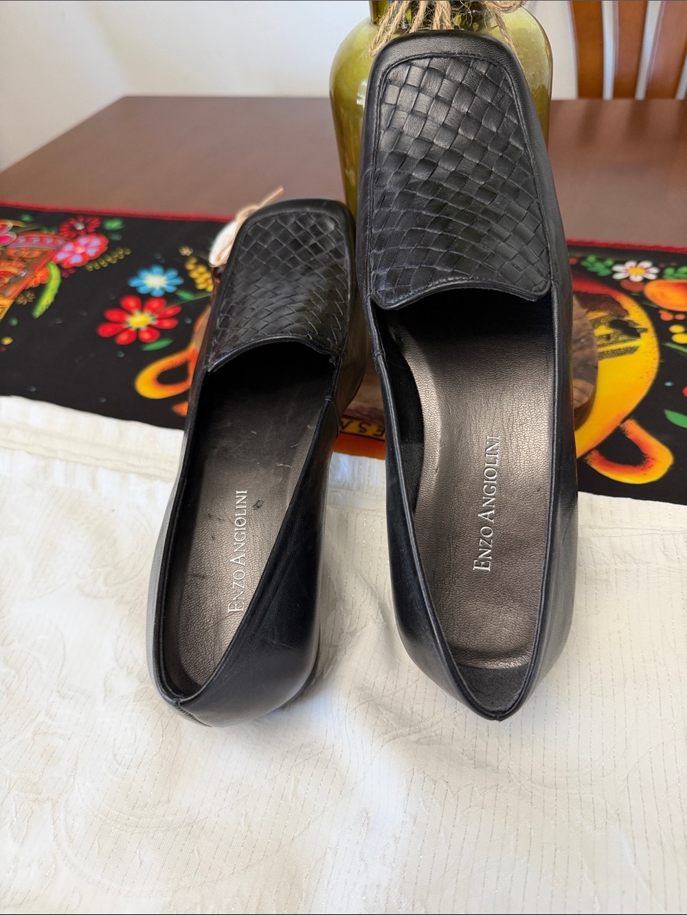 Enzo Angiolini Black Woven Leather Loafers